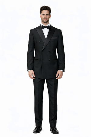 Mens Classic Wool Double Breasted Tuxedo in Black