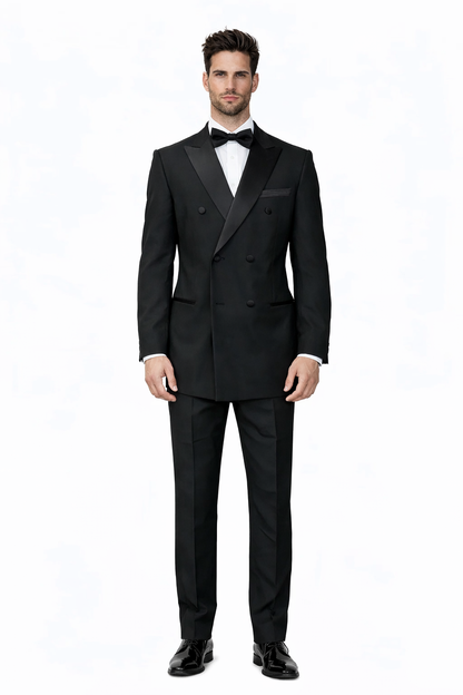 Mens Classic Wool Double Breasted Tuxedo in Black