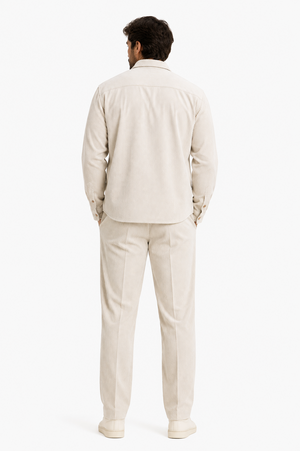 Mens Corduroy Shirt and Pants Walking Suit in Winter Cotton Fabric Casual in Color Off White Ivory Cream leisure Style