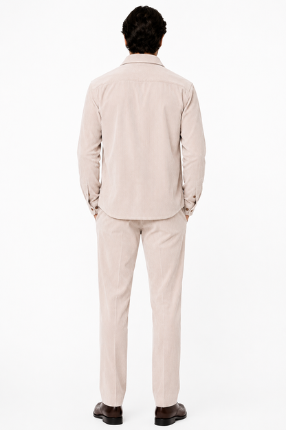 Men's Corduroy Shirt and Pants Walking Suit in Winter Cotton Fabric Casual in Color Shell Tan Sand Natural leisure Style
