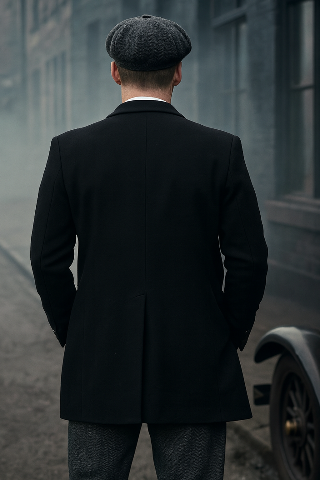 Mens Costume Thomas Shelby Grey 3 Piece Suit with Black Overcoat & Hat