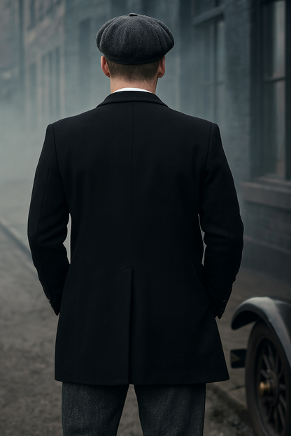 Mens Costume Thomas Shelby Grey 3 Piece Suit with Black Overcoat & Hat