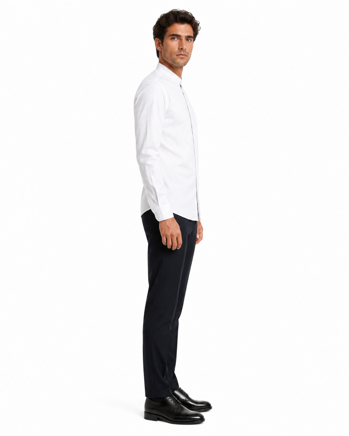 Mens Cotton French Front Mandarin Shirt in White