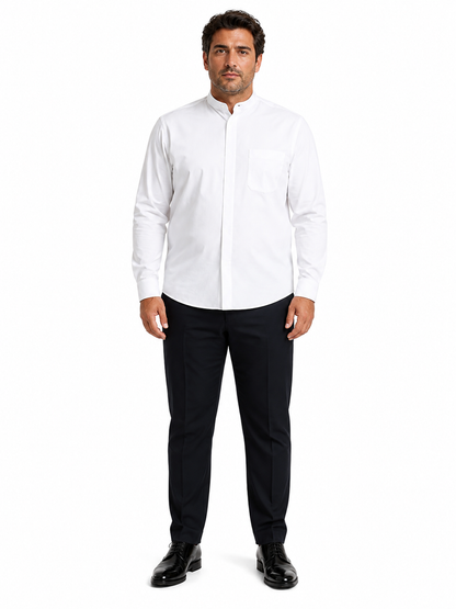 Mens Cotton French Front Mandarin Shirt in White