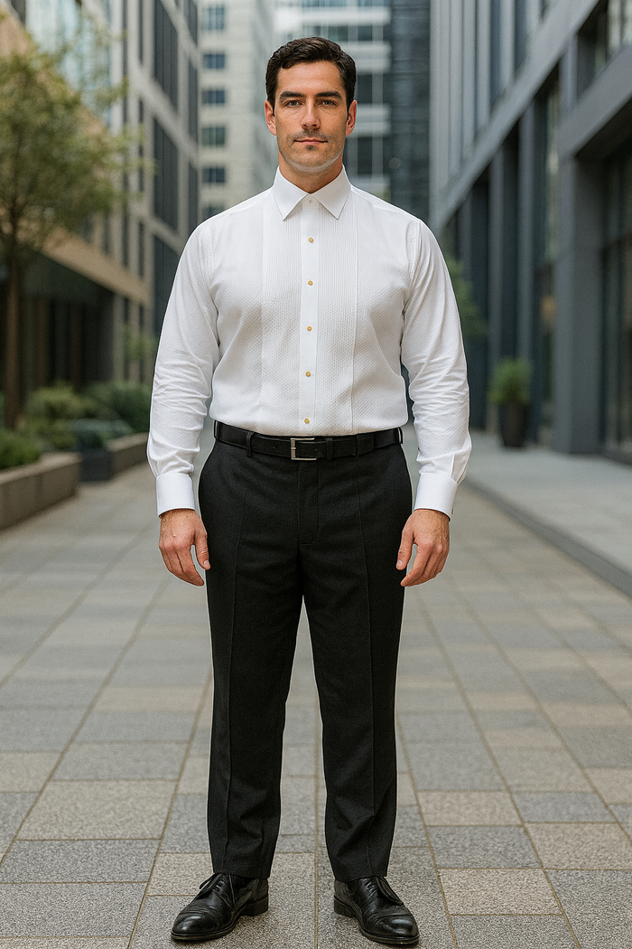Mens Classic Cotton Wing Collar Plague Front Tuxedo Shirt in White
