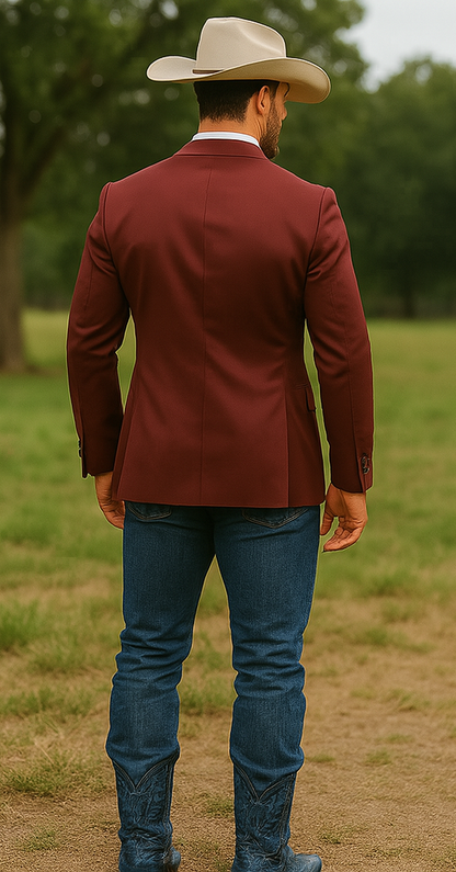 Mens Cowboy Blazer - Western Sport Coat in Color Burgundy