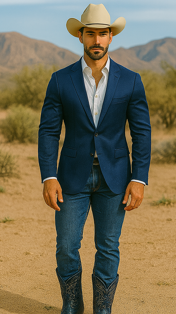 Mens Cowboy Blazer - Western Sport Coat in Color Navy Blue