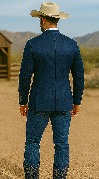 Mens Cowboy Blazer - Western Sport Coat in Color Navy Blue