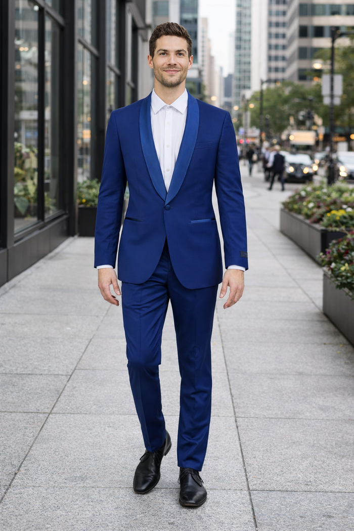Cobalt Blue Tuxedo with Blue Lapel - All Indigo Blue Wedding Suit - Dark Royal