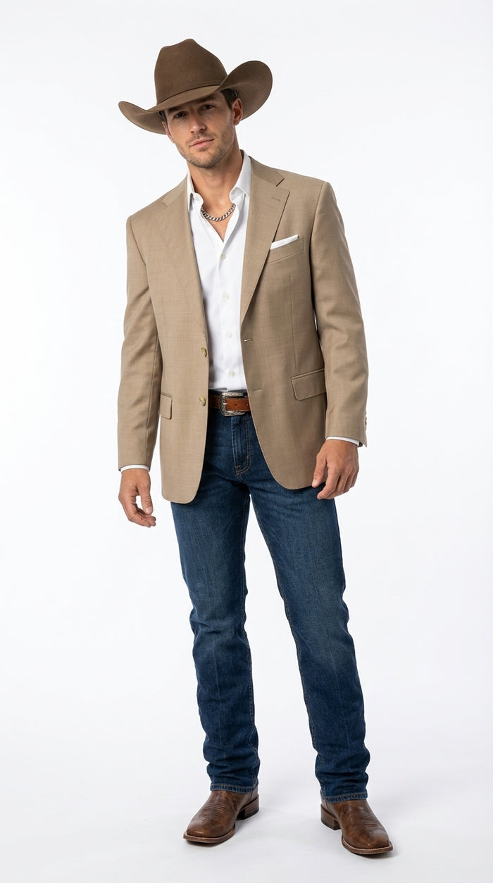 Men's Dark Tan Cowboy Western Blazer – Classic Western Style Sport Coat Casual Formal Jacket for Business Wedding Modern Fit