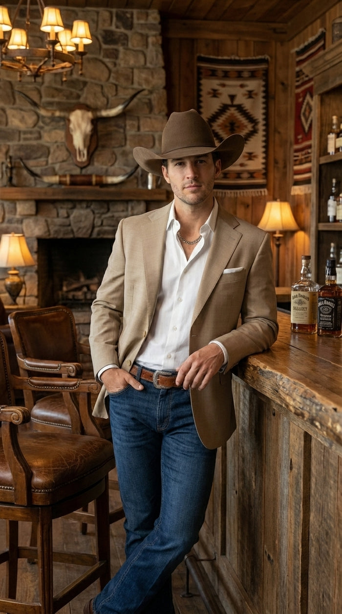 Men's Dark Tan Cowboy Western Blazer – Classic Western Style Sport Coat Casual Formal Jacket for Business Wedding Modern Fit