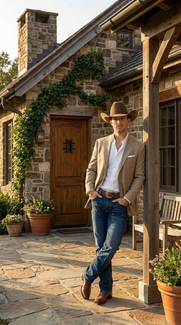 Men's Dark Tan Cowboy Western Blazer – Classic Western Style Sport Coat Casual Formal Jacket for Business Wedding Modern Fit
