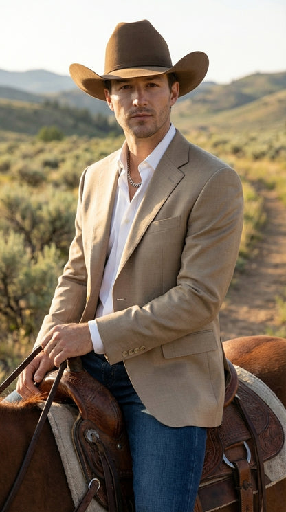 Men's Dark Tan Cowboy Western Blazer – Classic Western Style Sport Coat Casual Formal Jacket for Business Wedding Modern Fit