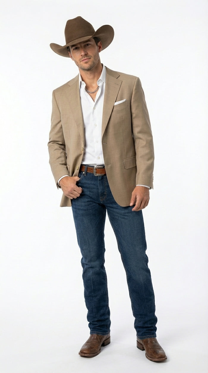 Men's Dark Tan Cowboy Western Blazer – Classic Western Style Sport Coat Casual Formal Jacket for Business Wedding Modern Fit