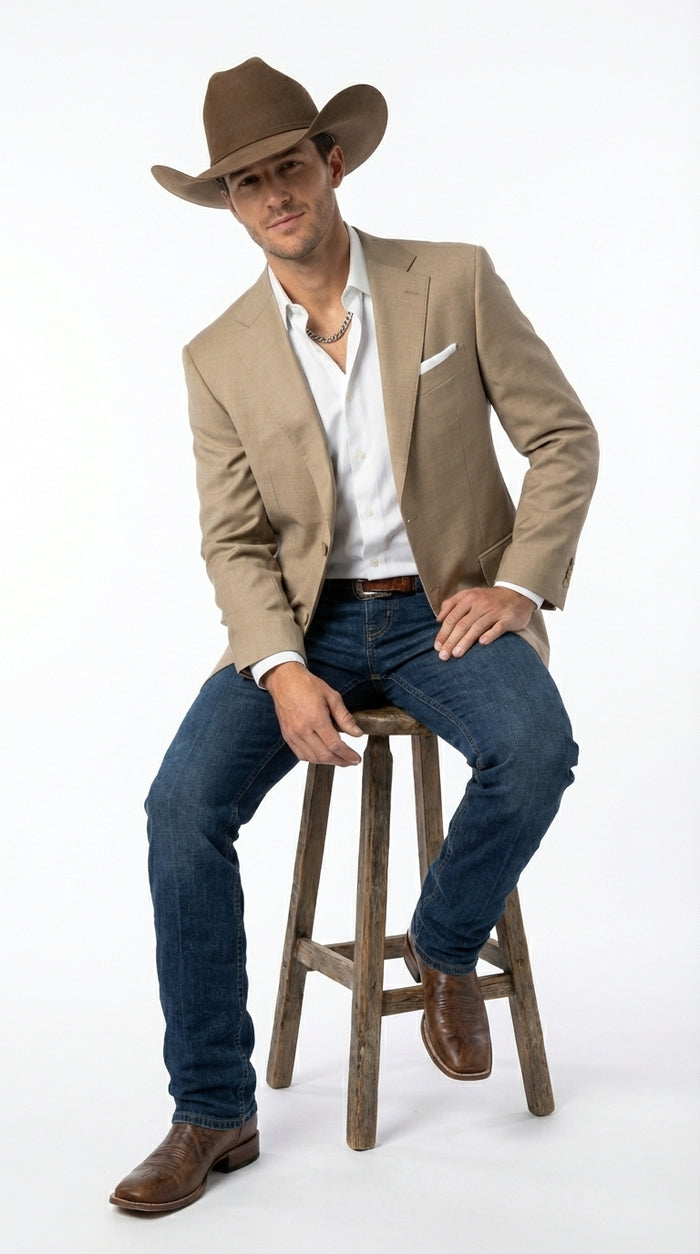 Men's Dark Tan Cowboy Western Blazer – Classic Western Style Sport Coat Casual Formal Jacket for Business Wedding Modern Fit