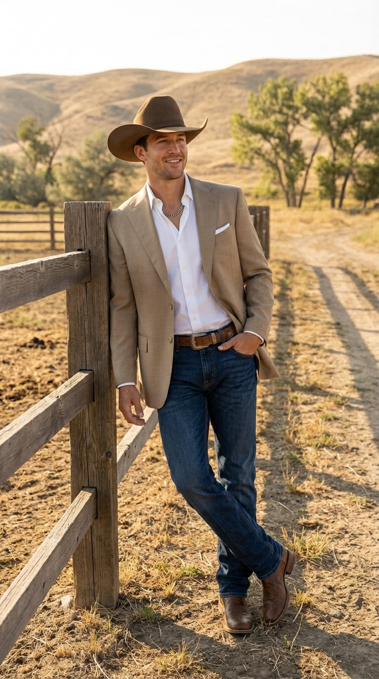 Men's Dark Tan Cowboy Western Blazer – Classic Western Style Sport Coat Casual Formal Jacket for Business Wedding Modern Fit