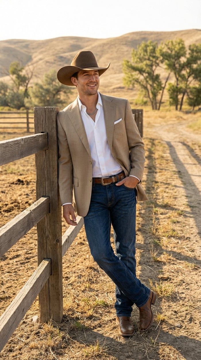 Men's Dark Tan Cowboy Western Blazer – Classic Western Style Sport Coat Casual Formal Jacket for Business Wedding Modern Fit