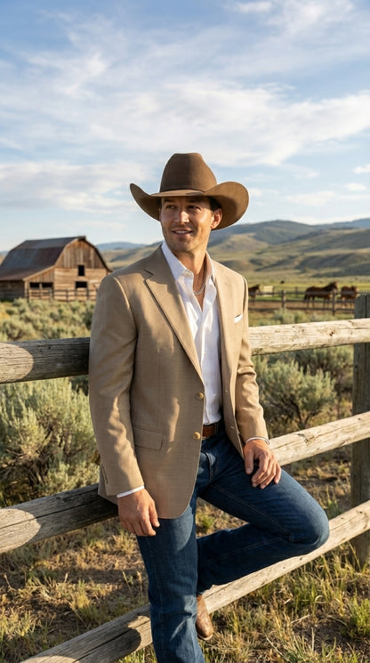 Men's Dark Tan Cowboy Western Blazer – Classic Western Style Sport Coat Casual Formal Jacket for Business Wedding Modern Fit