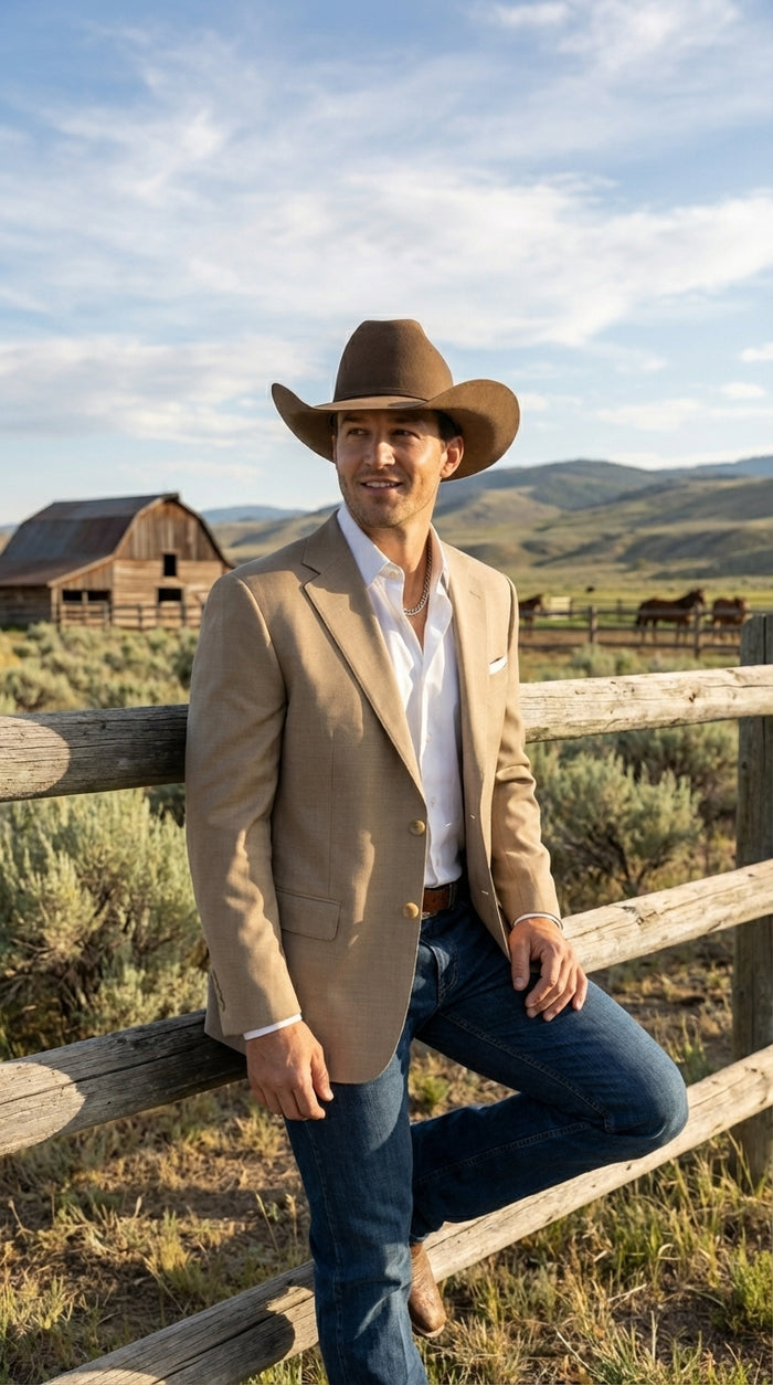 Men's Dark Tan Cowboy Western Blazer – Classic Western Style Sport Coat Casual Formal Jacket for Business Wedding Modern Fit