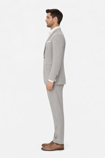 Mens Designer 2 Button Peak Lapel Grenada Prom Tuxedo Suit in Light Grey