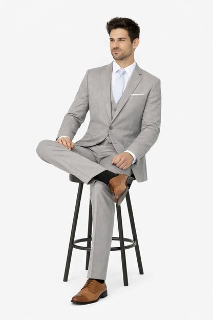 Mens Designer 2 Button Peak Lapel Grenada Prom Tuxedo Suit in Light Grey