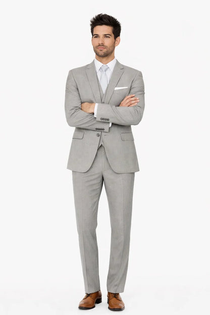 Mens Designer 2 Button Peak Lapel Grenada Prom Tuxedo Suit in Light Grey