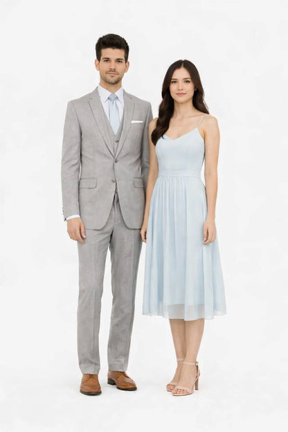 Mens Designer 2 Button Peak Lapel Grenada Prom Tuxedo Suit in Light Grey