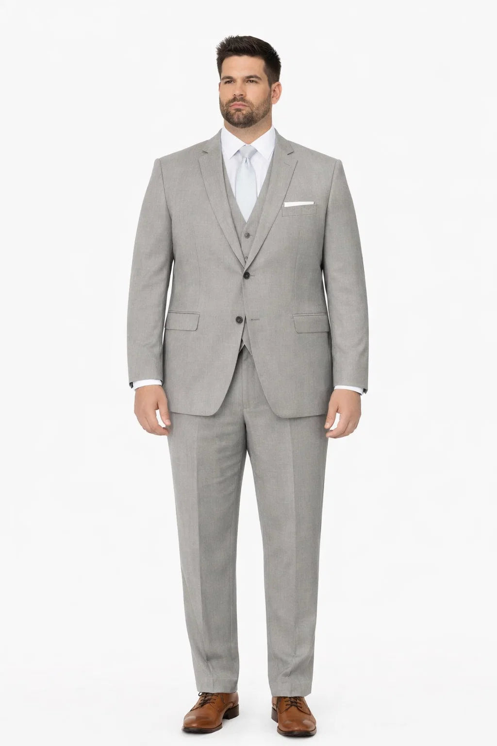 Mens Designer 2 Button Peak Lapel Grenada Prom Tuxedo Suit in Light Grey