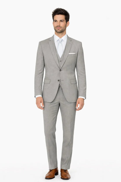 Mens Designer 2 Button Peak Lapel Grenada Prom Tuxedo Suit in Light Grey