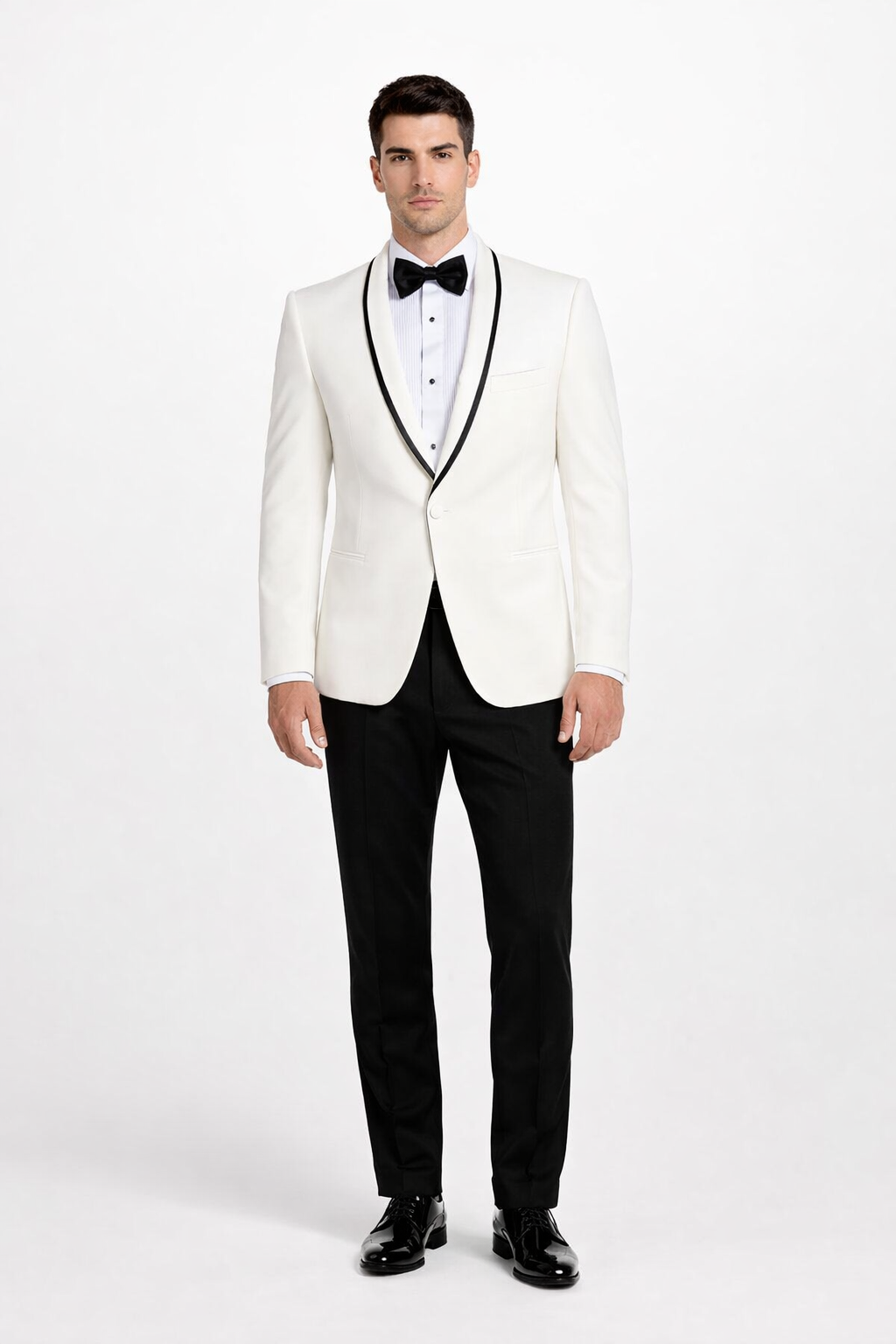 Mens Designer Charles Shawl Dinner Jacket in Ivory with Black Trim