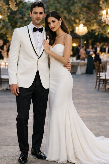 Mens Designer Charles Shawl Dinner Jacket in Ivory with Black Trim