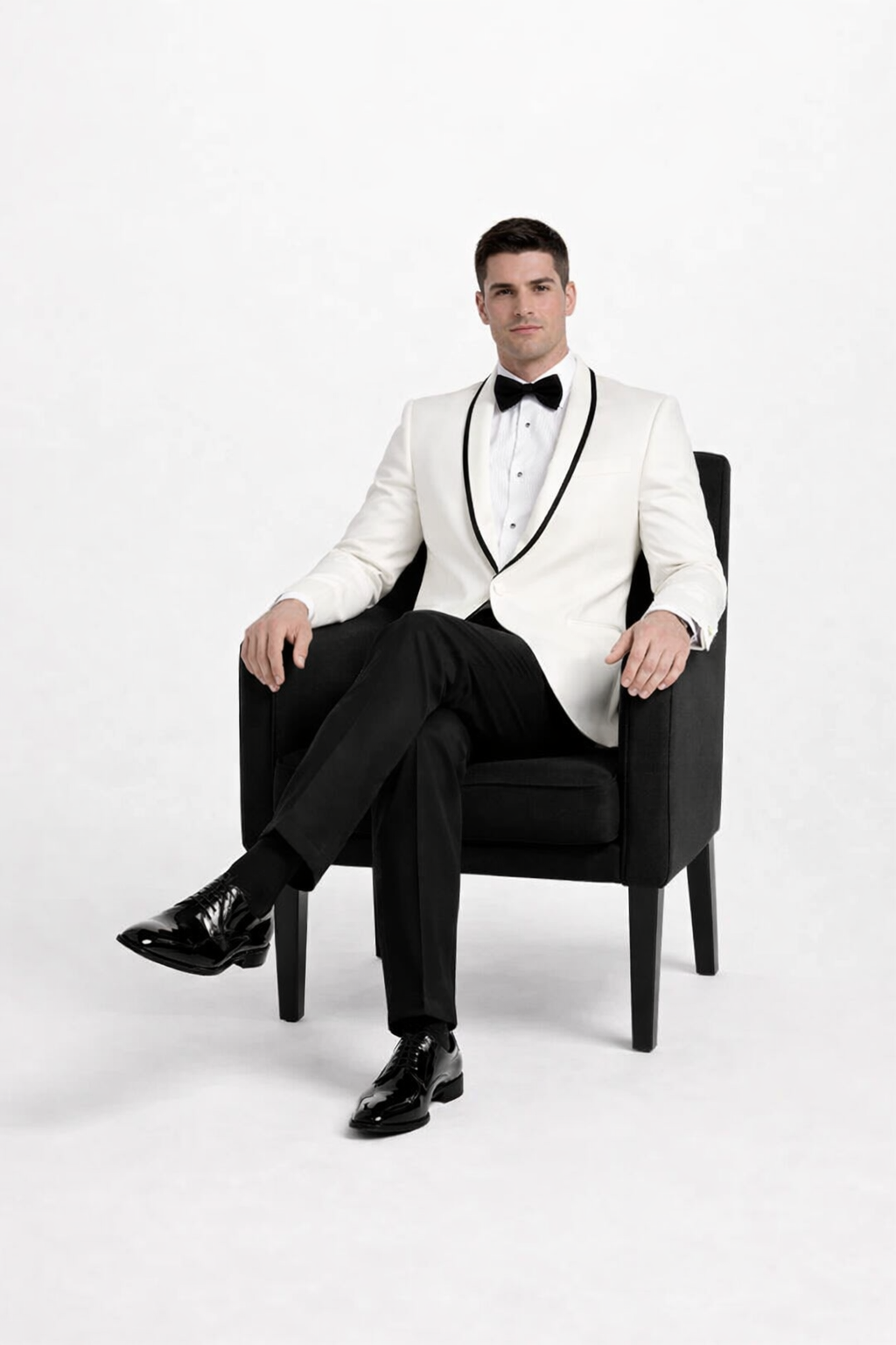 Mens Designer Charles Shawl Dinner Jacket in Ivory with Black Trim