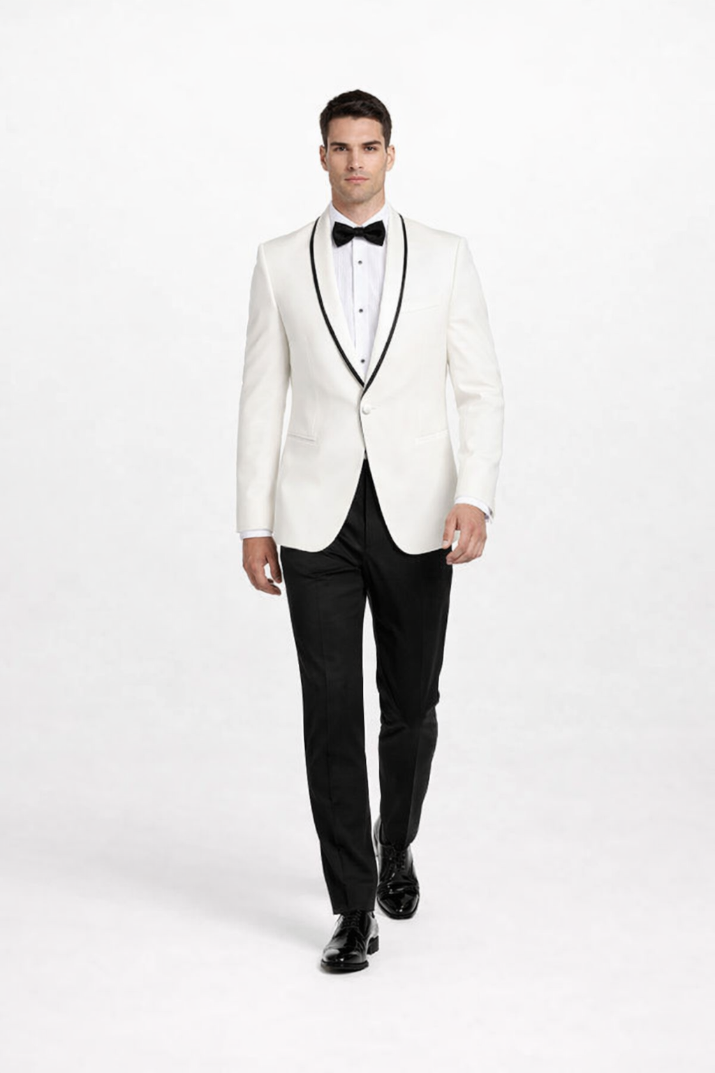 Mens Designer Charles Shawl Dinner Jacket in Ivory with Black Trim