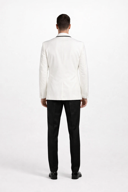 Mens Designer Charles Shawl Dinner Jacket in Ivory with Black Trim