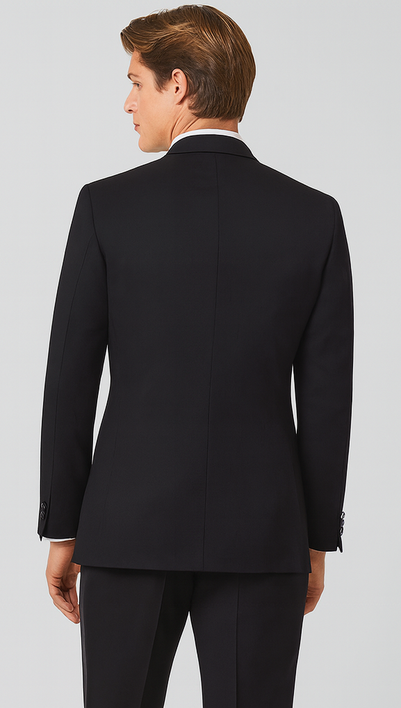 Mens Designer Double Breasted Wool Tuxedo in Black