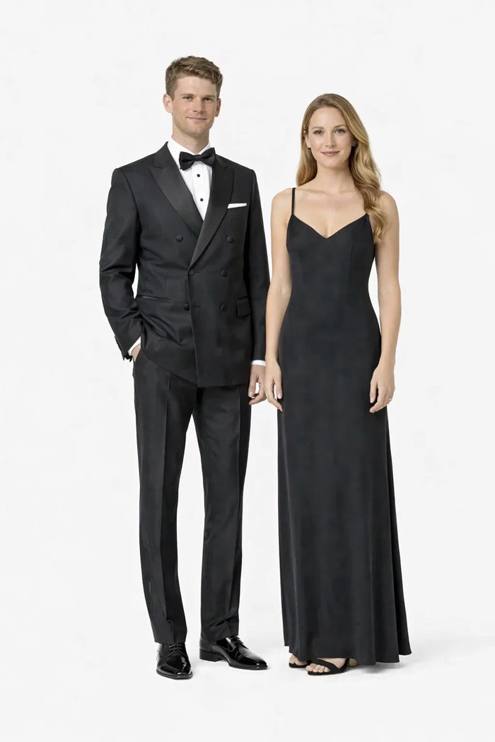 Men's Designer Double Breasted Wool Tuxedo in Black
