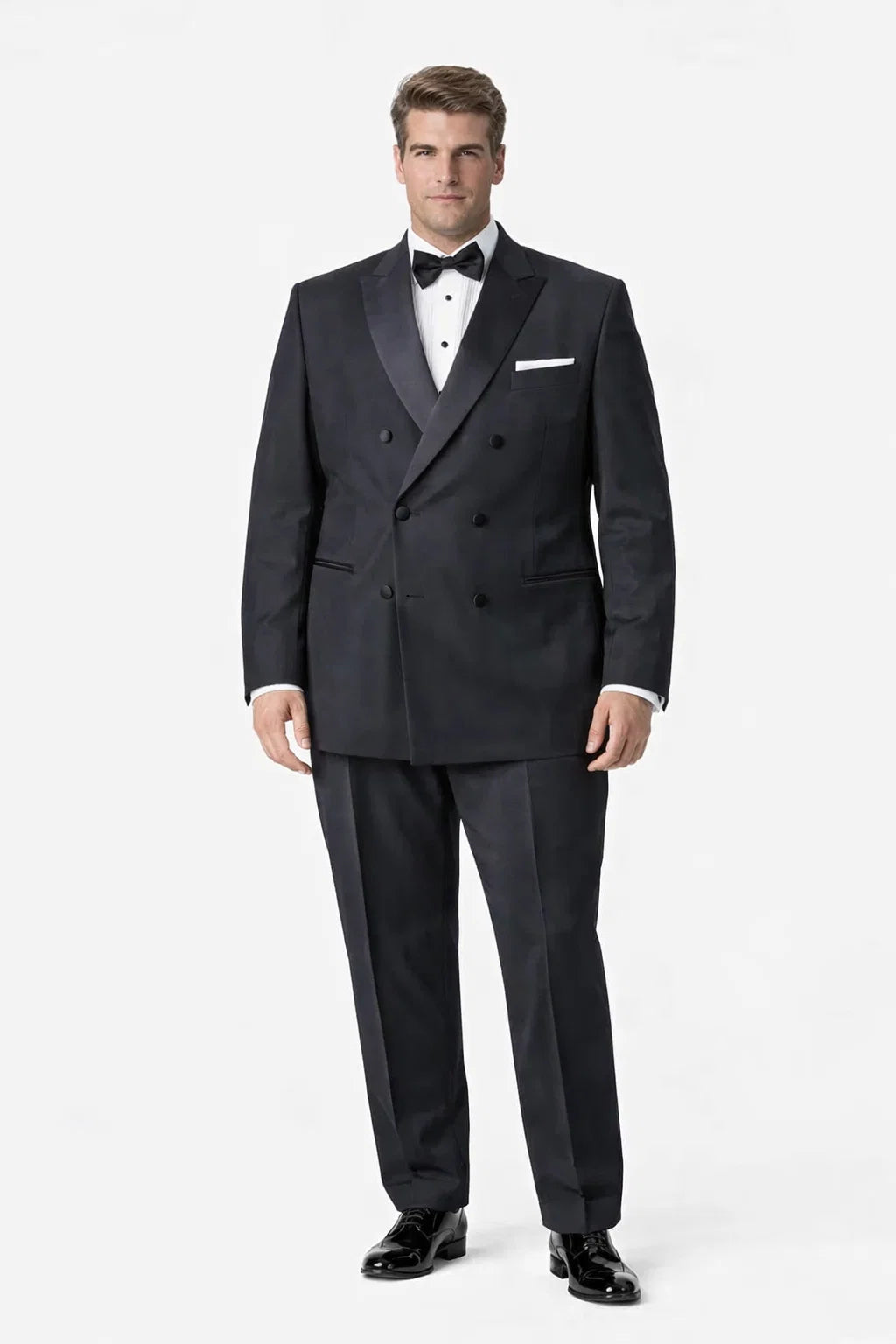 Mens Designer Double Breasted Wool Tuxedo in Black