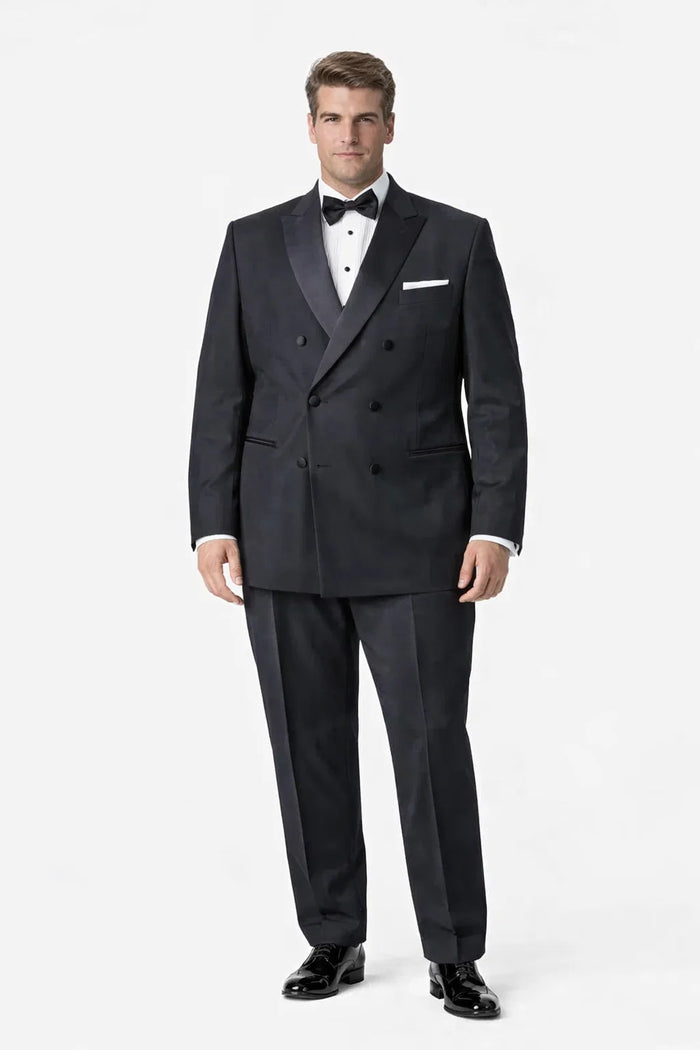 Men's Designer Double Breasted Wool Tuxedo in Black