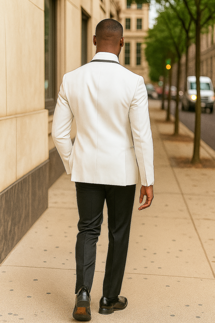 Mens White and Black Trim Collar - Prom Tuxedo Wedding Suit Shawl Collar Jacket  Pants  Vest
