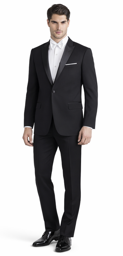 Mens Designer Jackson Peak Lapel Wedding Tuxedo in Black