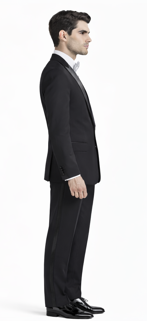 Mens Designer Jackson Peak Lapel Wedding Tuxedo in Black