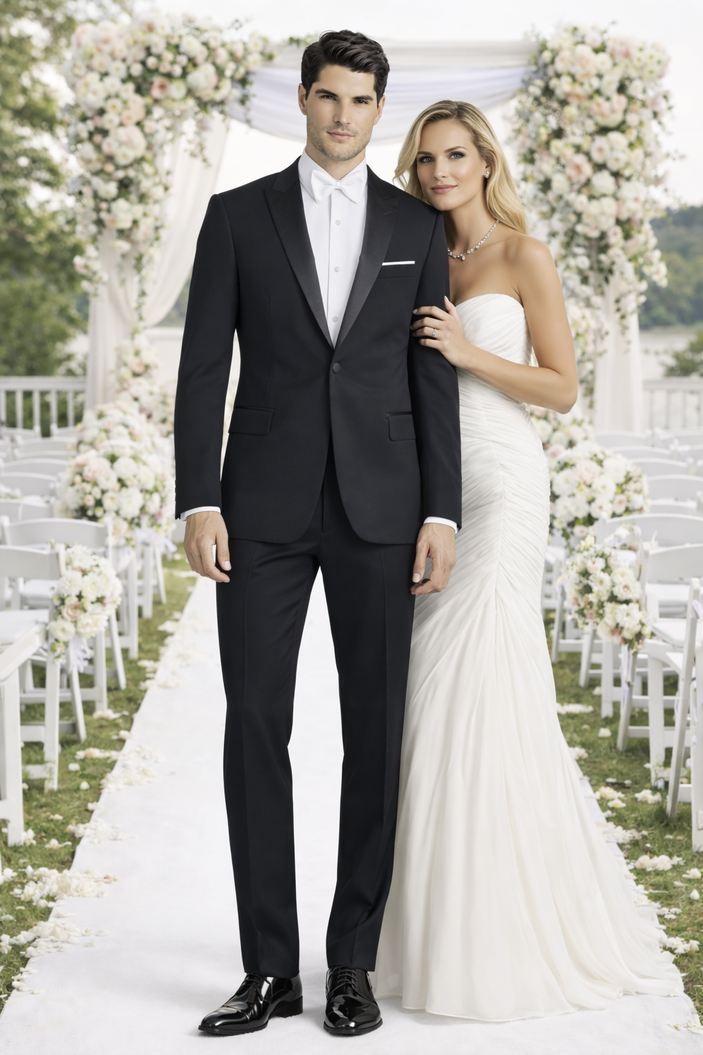 Mens Designer Jackson Peak Lapel Wedding Tuxedo in Black
