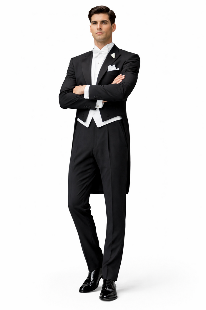 Mens Designer Mardi Gras Long Tail Tuxedo in Black