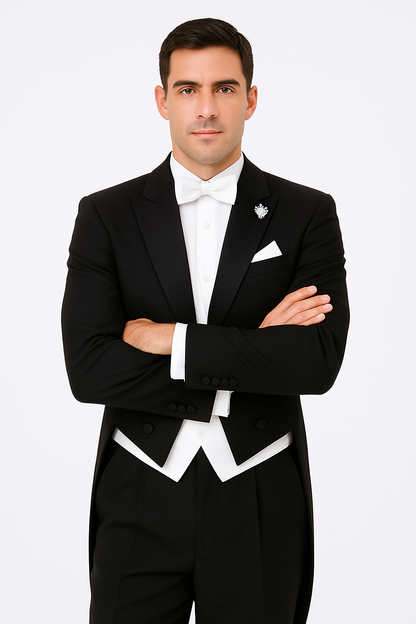 Mens Designer Mardi Gras Long Tail Tuxedo in Black