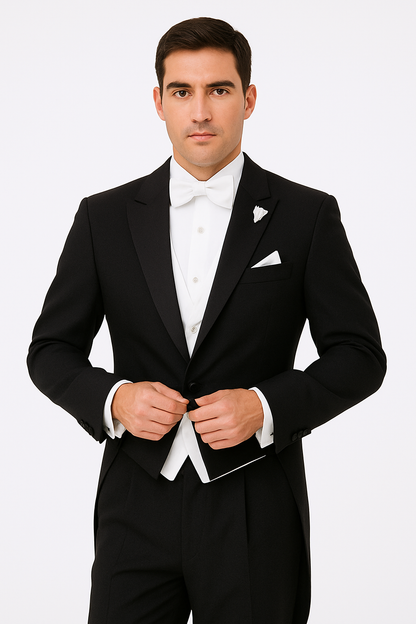 Mens Designer Mardi Gras Long Tail Tuxedo in Black