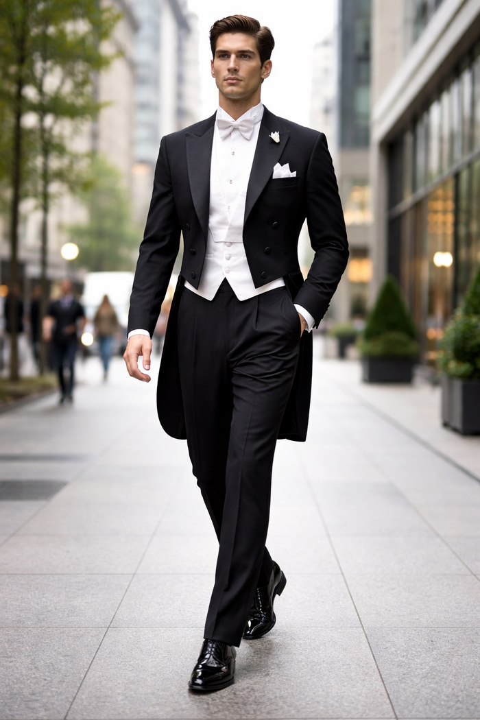 Mens Designer Mardi Gras Long Tail Tuxedo in Black