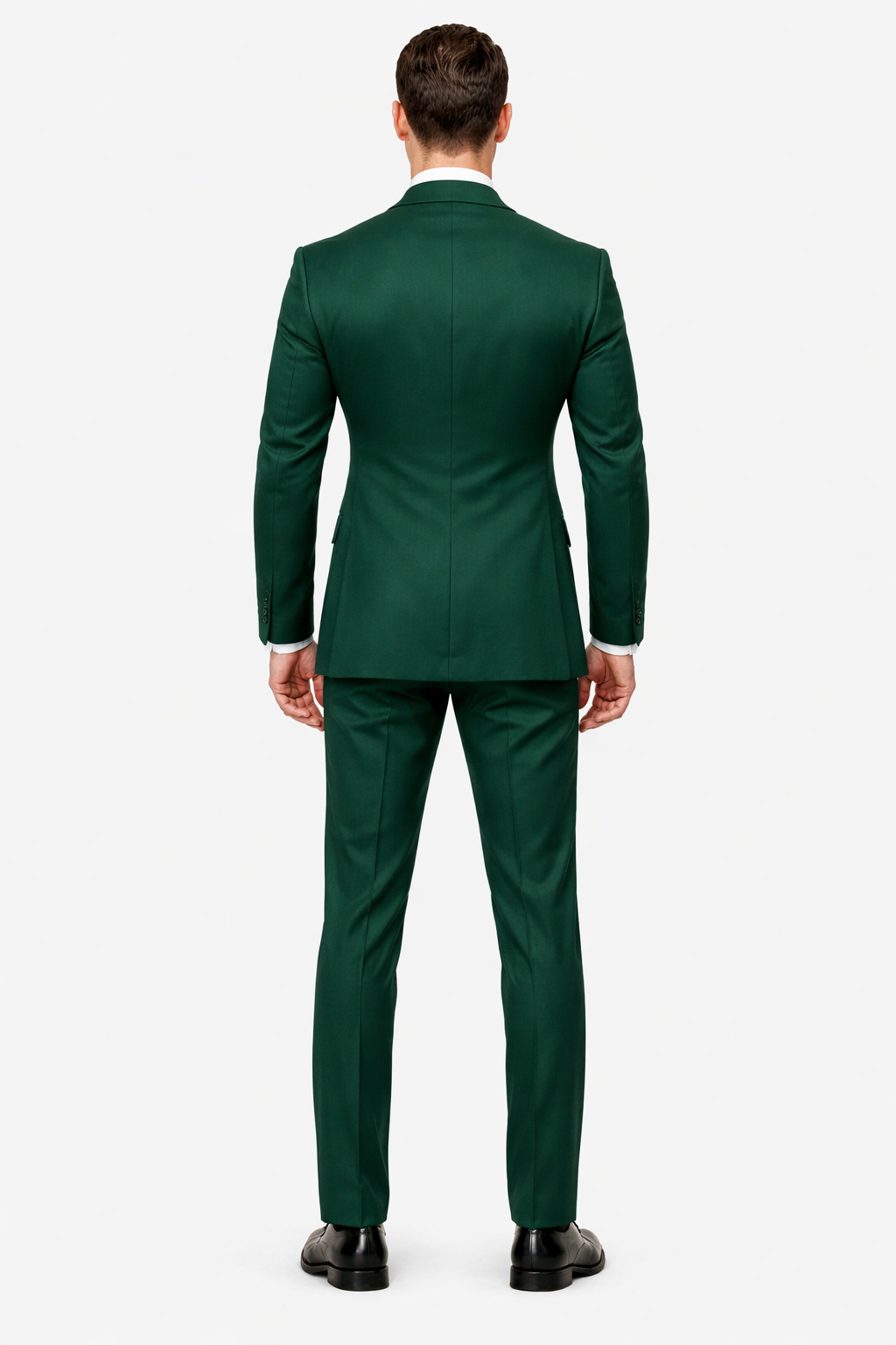 Mens Designer Modern Fit Double Breasted Wool Suit with Gold Buttons in Hunter Green