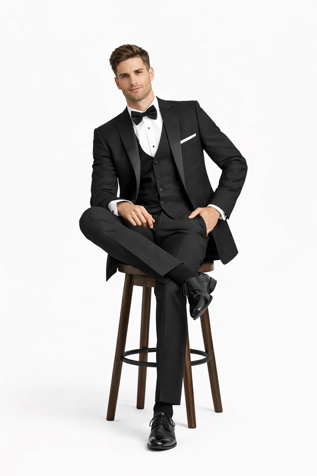 Mens Designer Parker Classic Wool Tuxedo in Black
