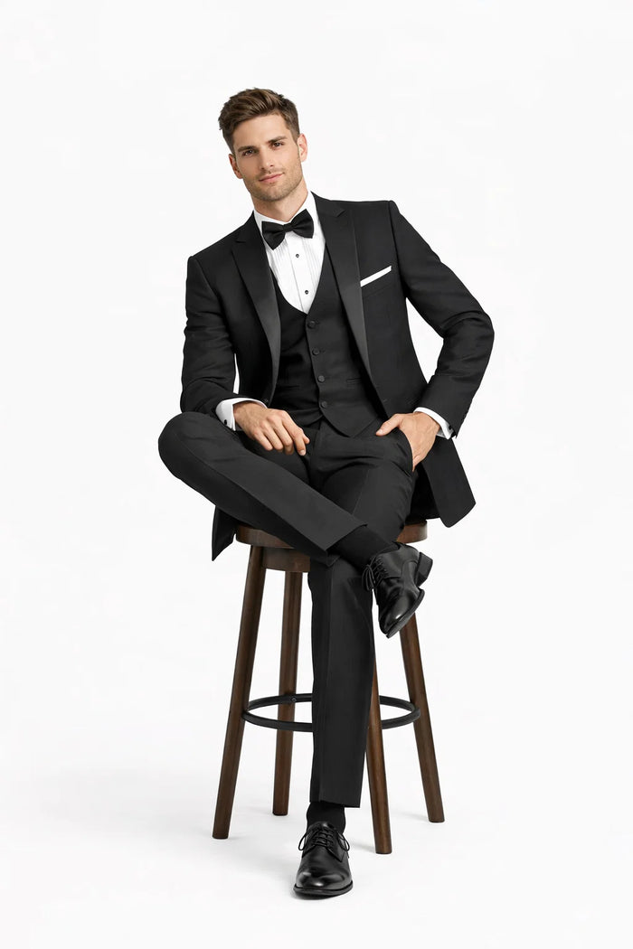 Mens Designer Parker Classic Wool Tuxedo in Black