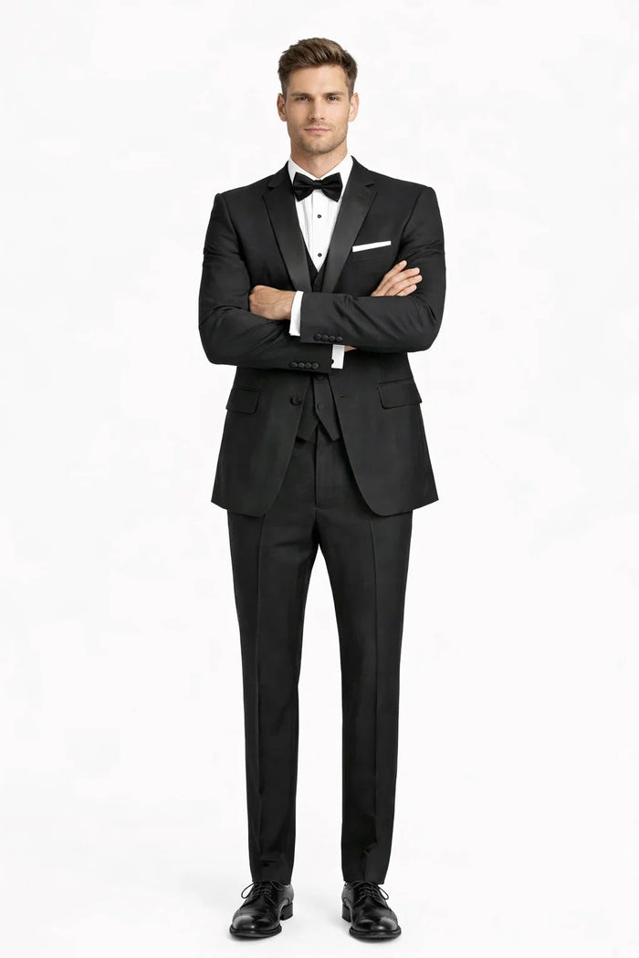 Mens Designer Parker Classic Wool Tuxedo in Black